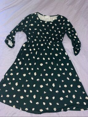French Grey Green Floral Maternity Dress